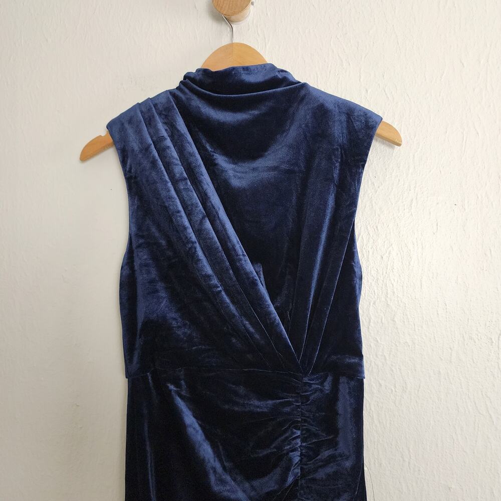 NWT Lulus Alluring Image Navy Blue Ruched Velvet Mock Neck Maxi Dress S - Picture 6 of 15